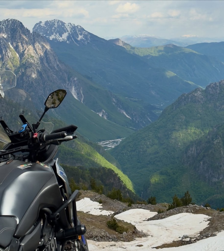 Adventure bike overlooking Durmitor mountains